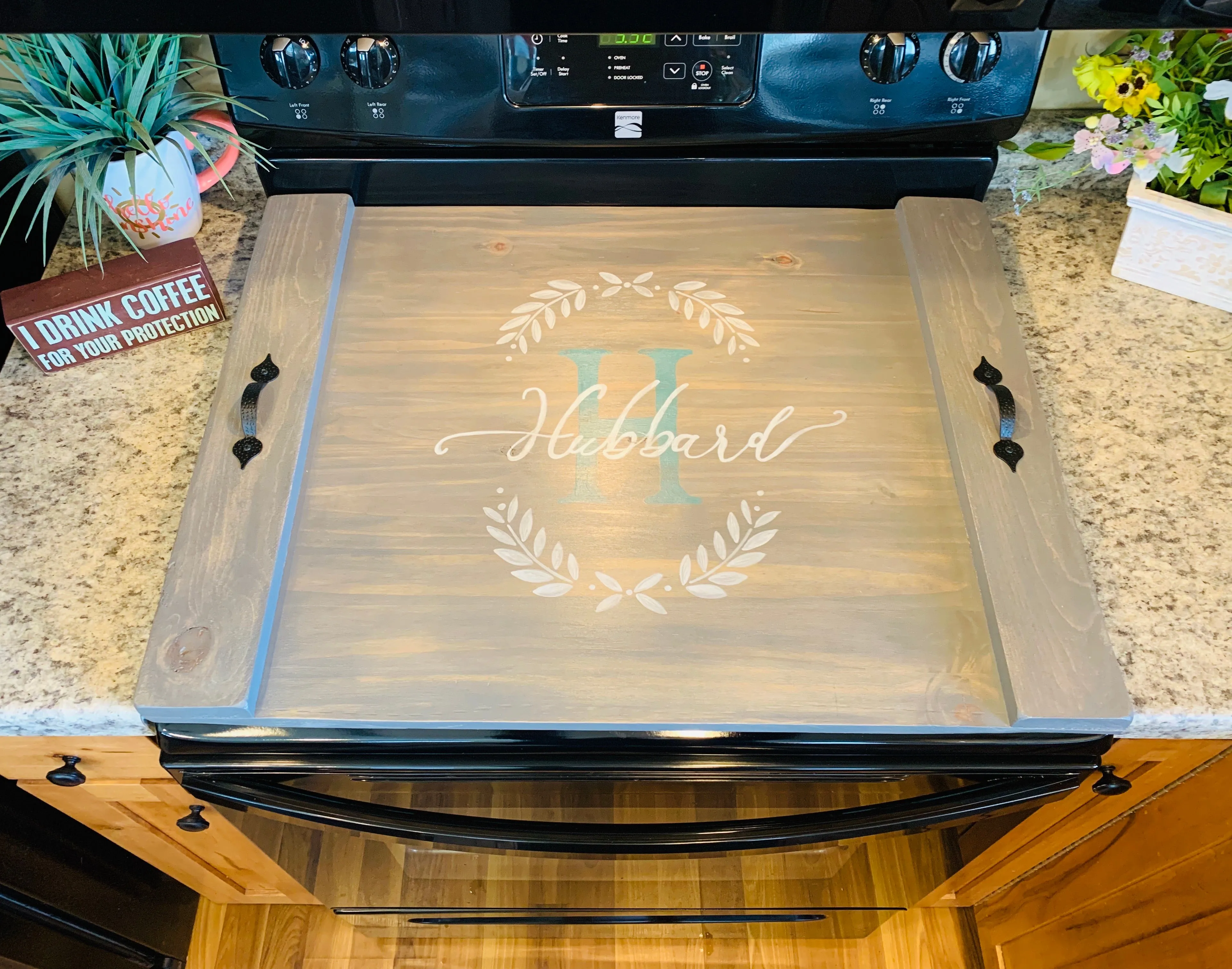 Stove & sink cover { Pine } You choose color. Stained & painted. 4 coats polyurethane. Handles. 3 ft long x 24 inch. 2 in 1! You choose color.