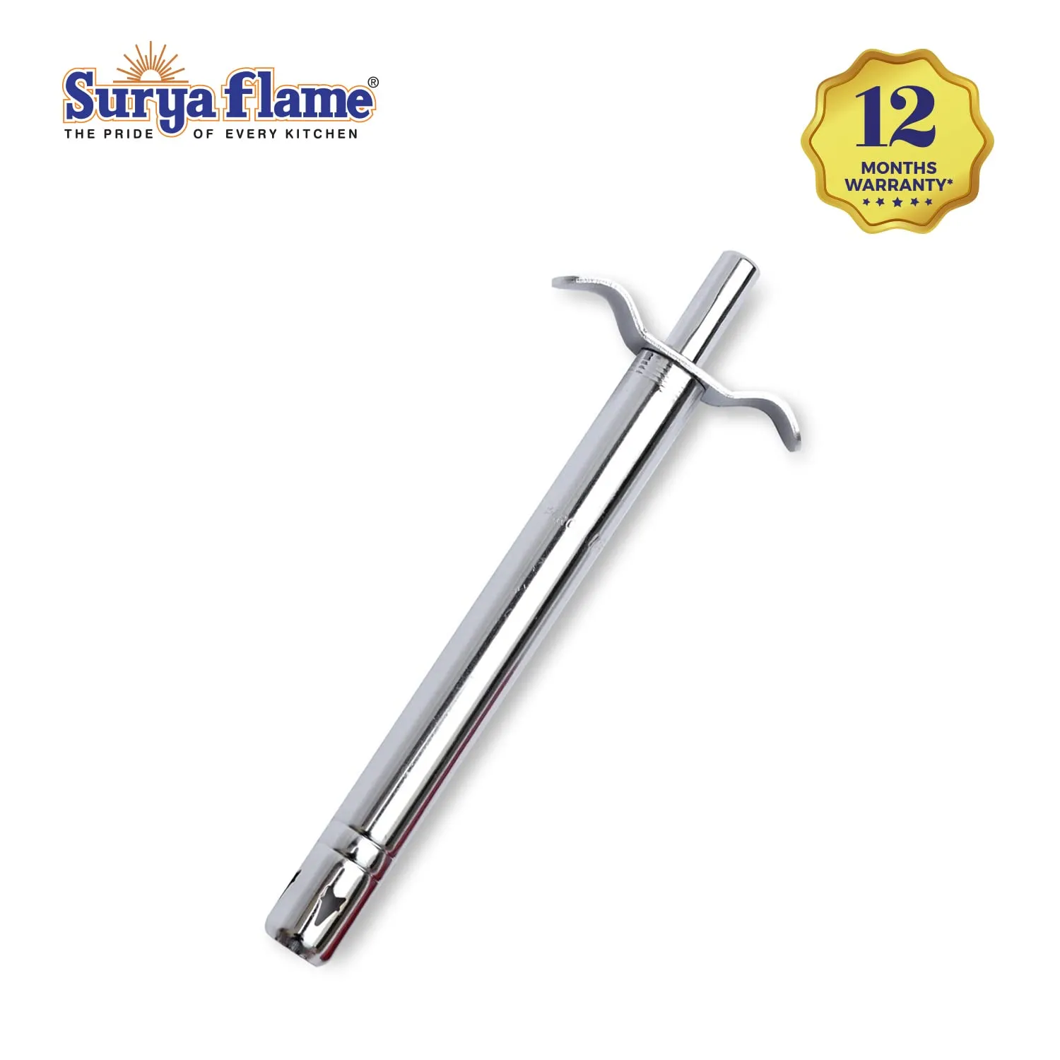 Surya Flame Supreme Gas Stove 2 Burners Glass Top LPG Stove | LPG Gas Dual Layer Rubber Hose Pipe 1.5M | Premier Stainless Steel Gas Lighter with Knife