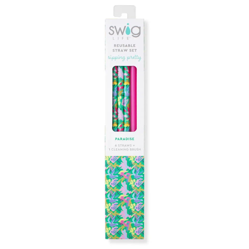 Swig | Paradise   Hot Pink Reusable Straw Set