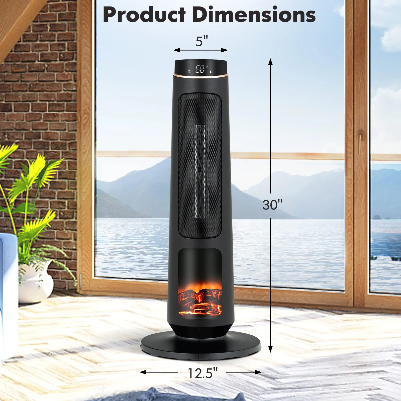 Tangkula 1500W Oscillating Space Heater, Fast Heating Ceramic PTC Tower Heater with Thermostat