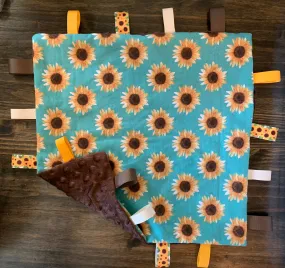 Teal Sunflower Taggie Blanket