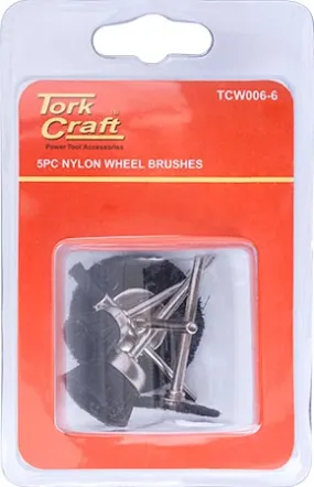 TORK CRAFT WIRE BRUSHES MINI 5PC NYLON 3.2mm SHAFT ASSORTED SHAPES TCW006-6