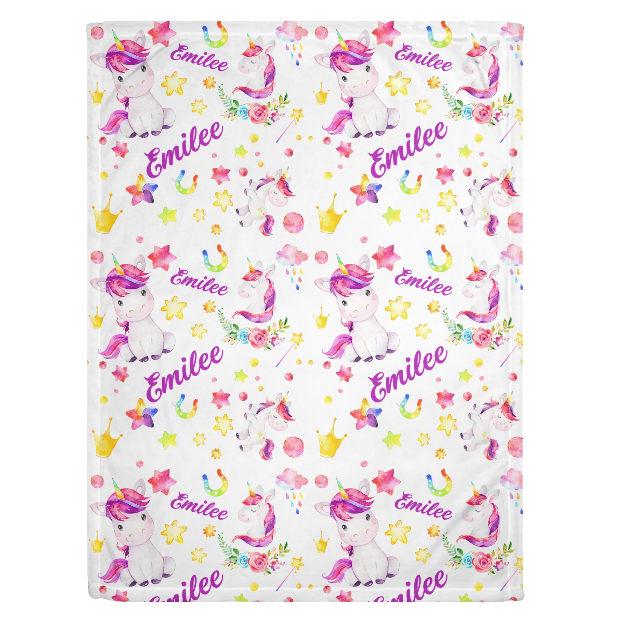 Unicorn Print Personalized Minky Blanket (Plush Minky)