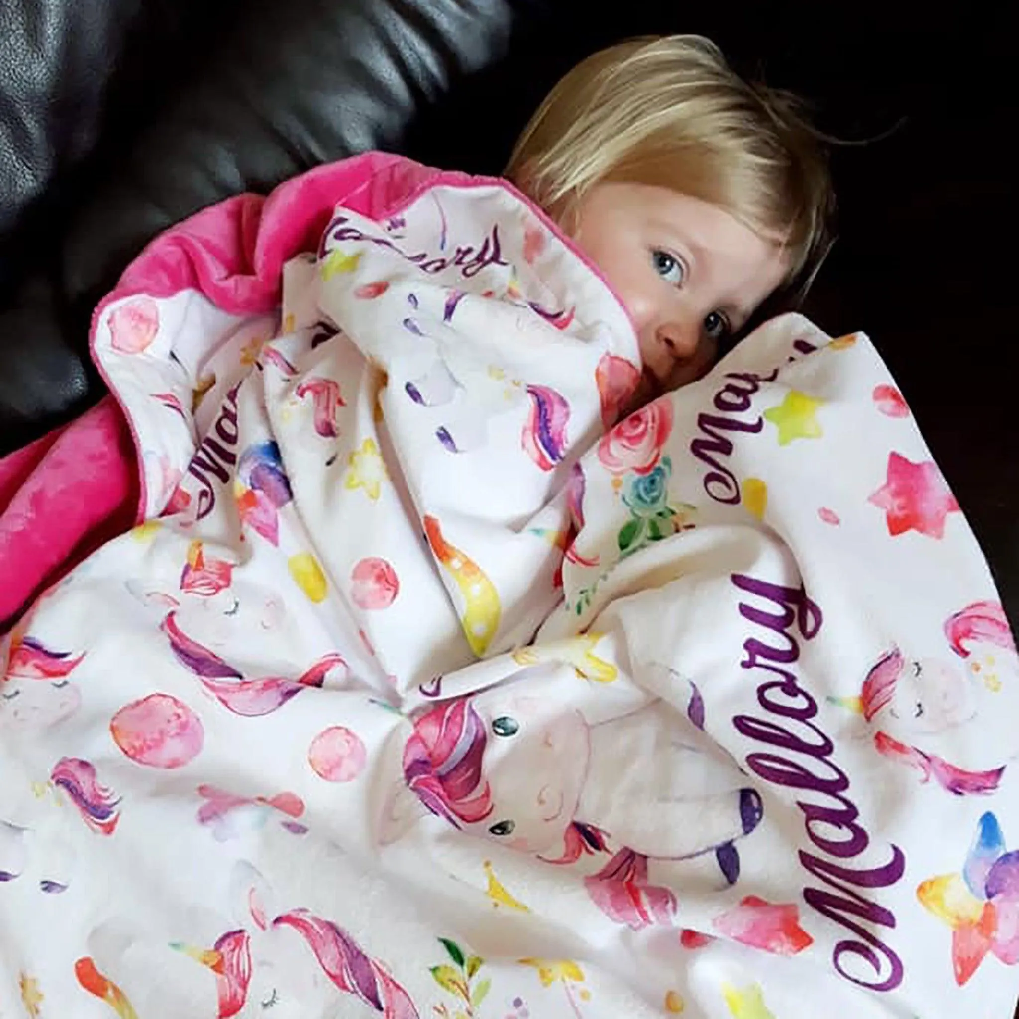 Unicorn Print Personalized Minky Blanket (Plush Minky)