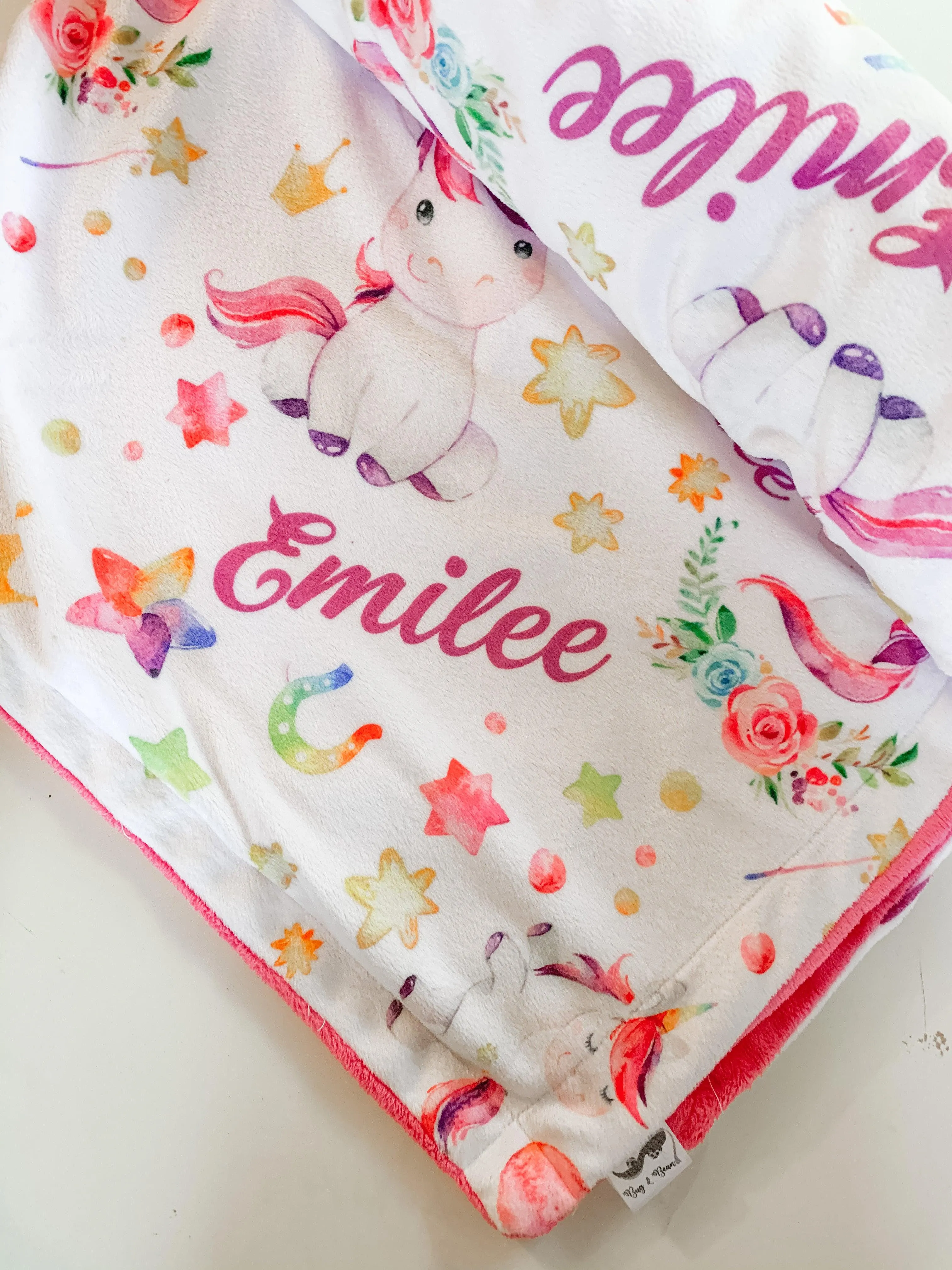 Unicorn Print Personalized Minky Blanket (Plush Minky)