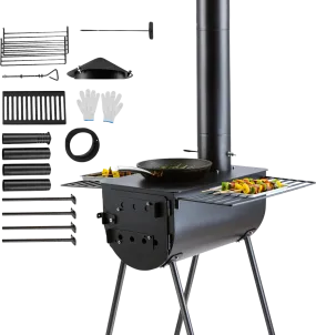 Vevor Tent Wood Stove 118" Alloy Steel Wood-Burning Stove with 3000 Cu. In. Firebox and Chimney Pipes New