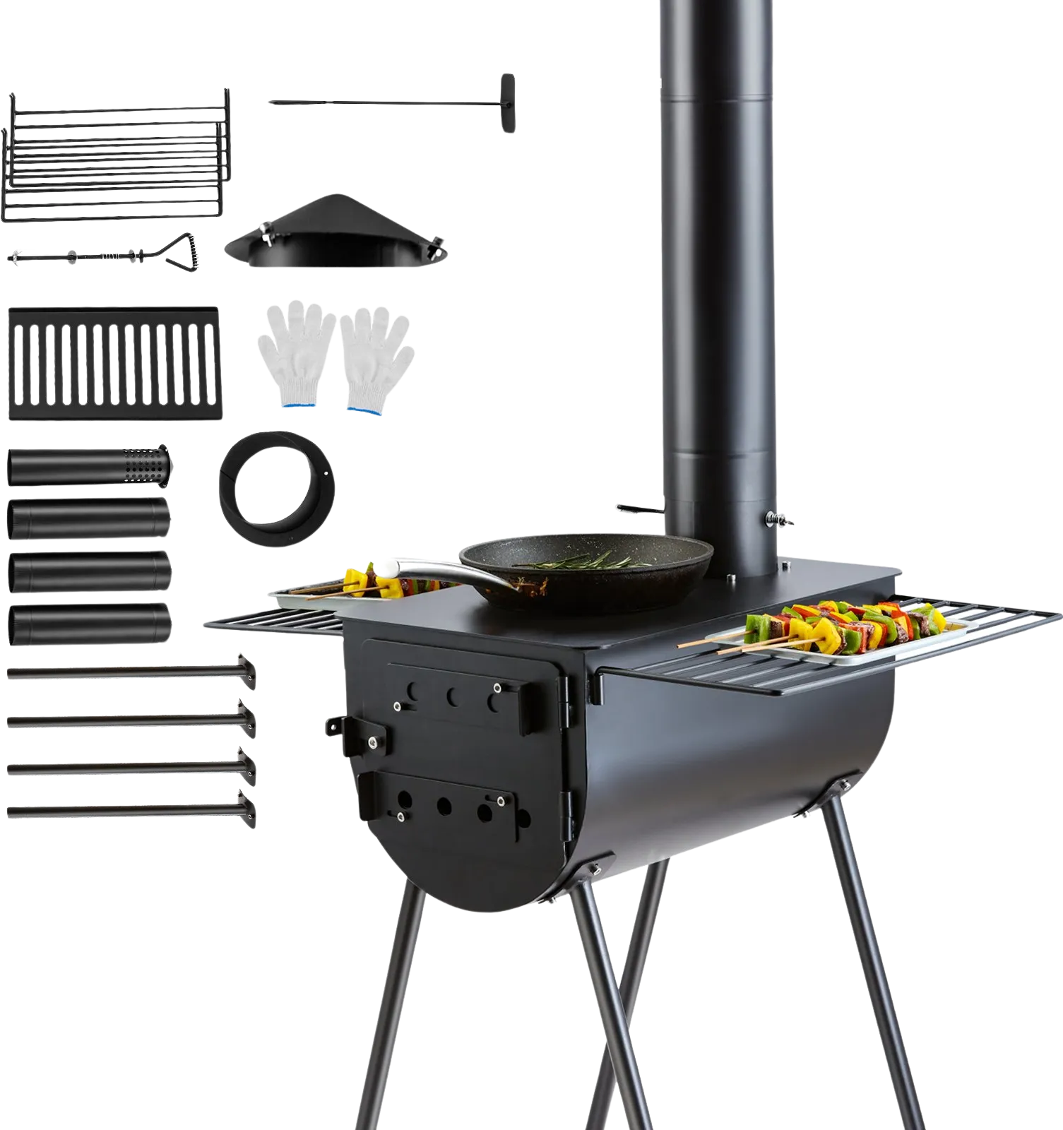 Vevor Tent Wood Stove 118" Alloy Steel Wood-Burning Stove with 3000 Cu. In. Firebox and Chimney Pipes New