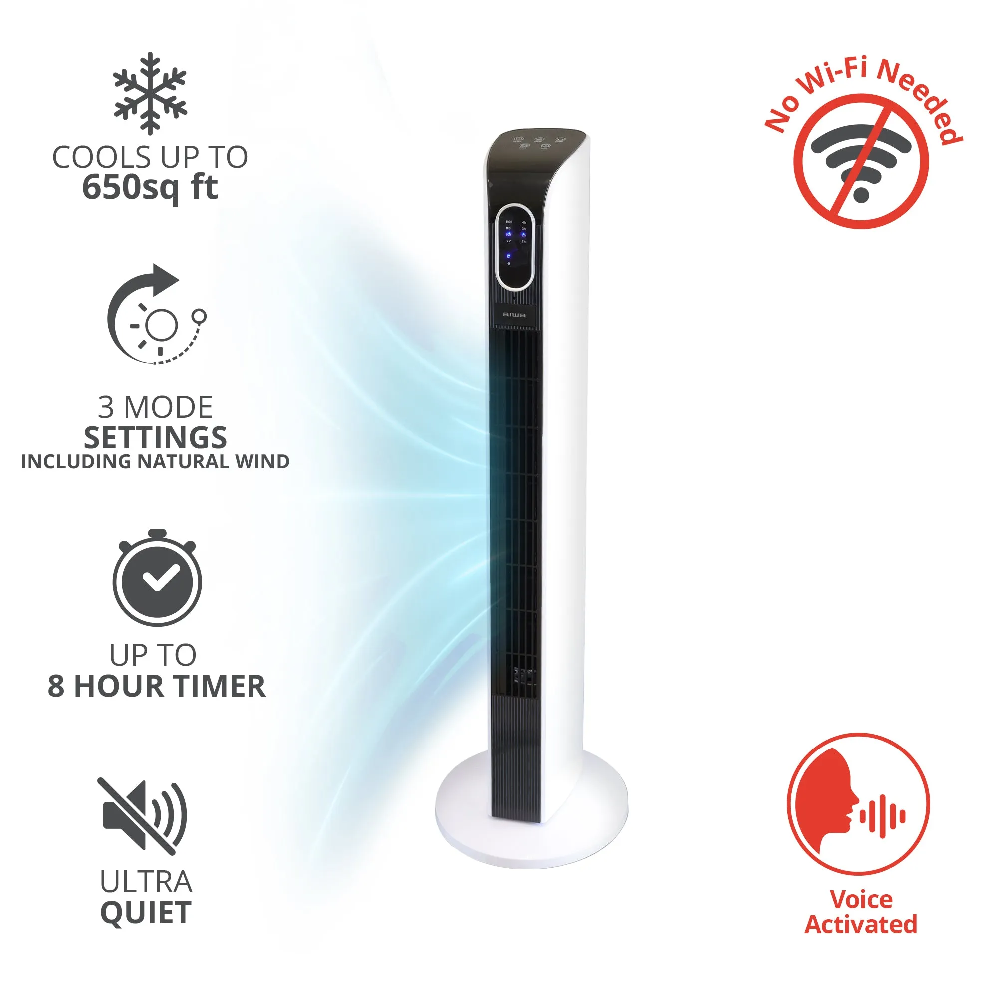 Voice Activated AIWA Intelligence 34" Tower Fan