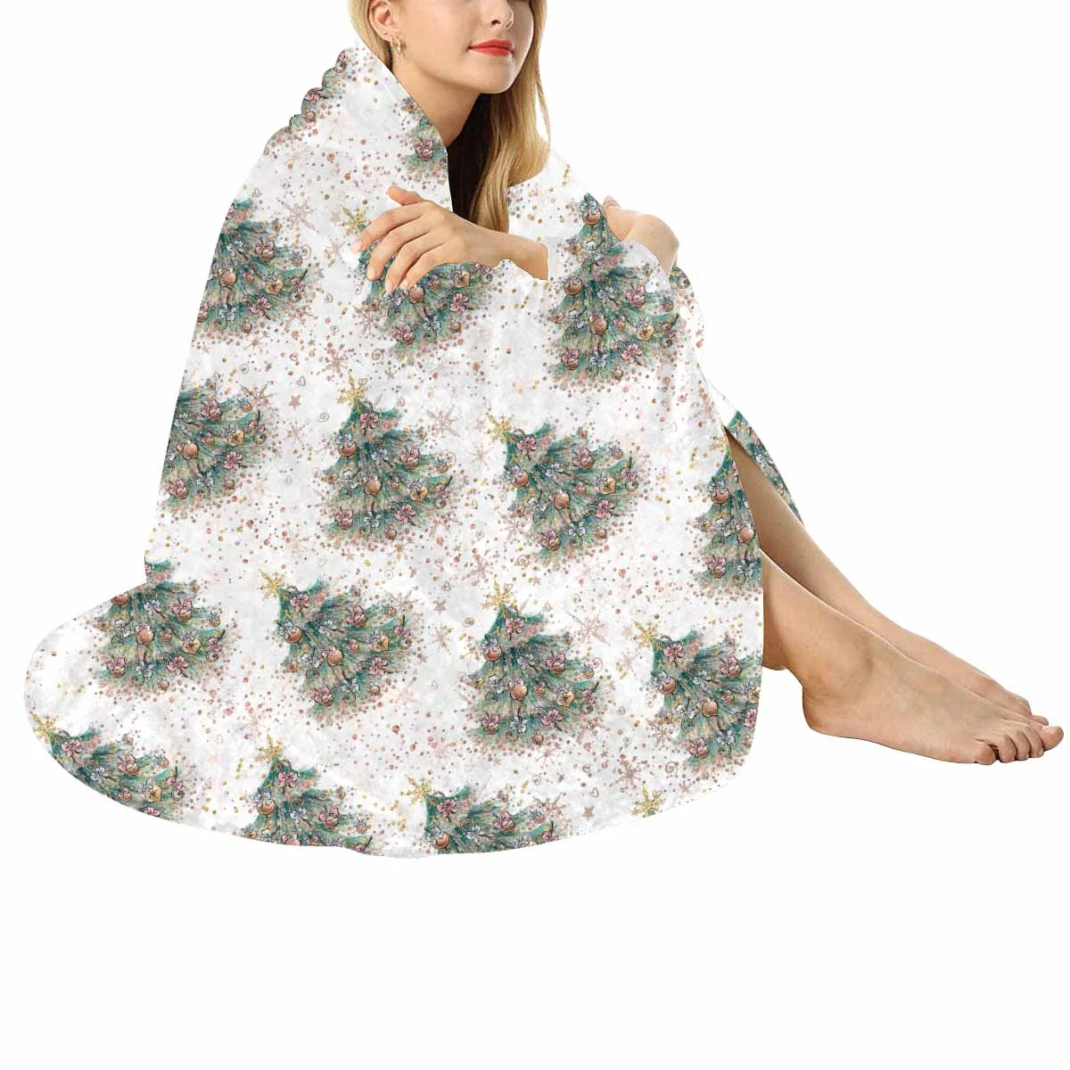 White Christmas Circular Micro Fleece Blanket 47"