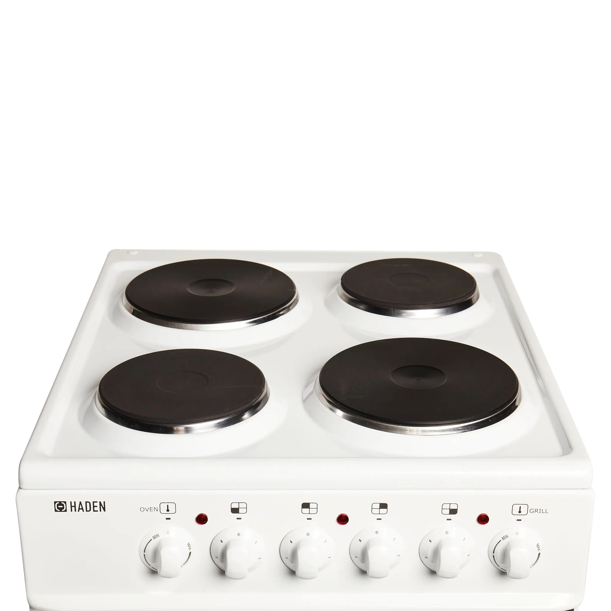 White HEST50W 50cm Twin Cavity Electric Cooker with Solid Plate Hob