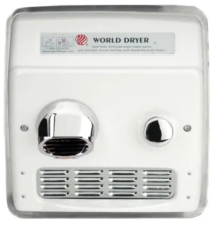 WORLD DRYER® RA52-Q974 Model A Series Hand Dryer - Cast-Iron White Porcelain Push Button Recessed (115V - 15 Amp)