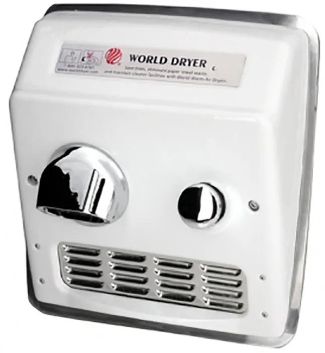 WORLD DRYER® RA52-Q974 Model A Series Hand Dryer - Cast-Iron White Porcelain Push Button Recessed (115V - 15 Amp)