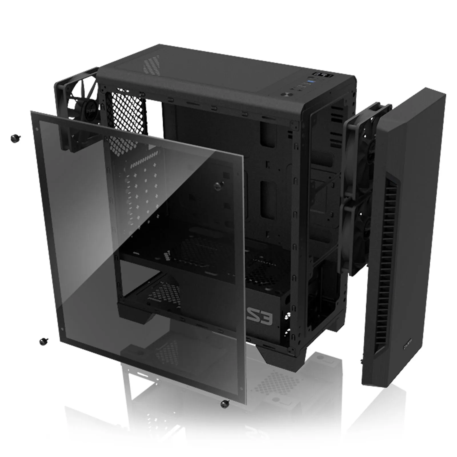 Zalman S3 TG ATX Mid-Tower PC Case 3 x Fans w/ Tempered Glass Side Panel